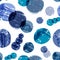 Blue spheres abstract vector seamless painterly pattern print background design