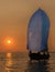 Blue Spinnaker sail at sunset