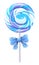 Blue spiral lollipop with a bow.