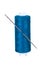 Blue spool of thread with a sewing needle on a white isolated background