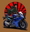 Blue sports bike in Japanese anime background