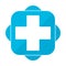 Blue square icon plus hospital