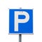Blue square parking road sign isolated on white