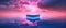 a blue square swimming in the dark lake, pink cloudscape, generative ai