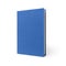 Blue standing hardcover book , perspective view.