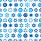 Blue Star of David symbols collection. Jewish seamless pattern