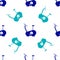 Blue Stationary bicycle icon isolated seamless pattern on white background. Exercise bike. Vector