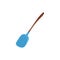 Blue steel shovel with brown wooden handle. Round spade icon. Farming equipment. Gardening instrument. Tool for digging