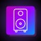 Blue Stereo speaker icon isolated on yellow background. Sound system speakers. Music icon. Musical column speaker bass