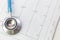 Blue stethoscopes and  Electrocardiography  chart close up image