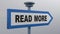 Blue street sign with the write READ MORE - 3D rendering illustration