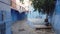 Blue streets and houses in medina of Chefchaouen city in Morocco, North Africa