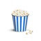 Blue striped popcorn bucket. Vector popcorn box.