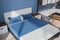 Blue stylish bedroom interior top view