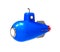 Blue submarine. Cartoon look. Underwater vehicle. Submarine swimming.
