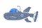 Blue Submarine Watercraft Swimming Underwater Vector Illustration