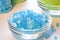 Blue Sugar Crystals in a Bowl