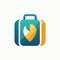 A blue suitcase adorned with a striking yellow arrow symbol, A simple, elegant design incorporating a subtle house outline