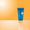 Blue sun screen tube mockup for cosmetics with cap