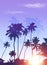 Blue sunrise palms silhouettes poster background