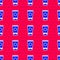 Blue Sunscreen cream in tube icon isolated seamless pattern on red background. Protection for the skin from solar