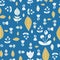 Blue Swedish folk flowers seamless vector pattern