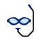 Blue swimming goggles with a black tube. Front view. Vector illustration