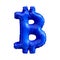Blue symbol bitcoin made of inflatable balloon isolated on white background