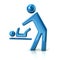 Blue symbol for person and baby changing diapers icon