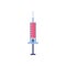 Blue syringe filled with blood - medical equipment full of red liquid