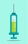 A blue syringe with medicine inside. Illustration of the anti-aging vaccine patient.