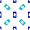 Blue System bug on mobile icon isolated seamless pattern on white background. Code bug concept. Bug in the system. Bug