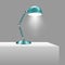 Blue table lamp with the light on. Adjustable aluminum desk lamp. Vector illustration