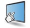 Blue tablet pc and hand cursor