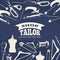Blue tailor shop fashion banner or poster with scissors
