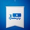 Blue Tanker truck icon isolated on blue background. Petroleum tanker, petrol truck, cistern, oil trailer. White pennant