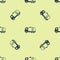 Blue Tanker truck icon isolated seamless pattern on yellow background. Petroleum tanker, petrol truck, cistern, oil
