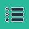 Blue Task list icon isolated on green background. Control list symbol. Survey poll or questionnaire feedback form