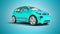 Blue taxi electric car isolated 3d render on blue background wit