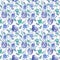 Blue and teal tulip and rose floral textile vector seamless pattern.