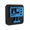 Blue Television report icon isolated on transparent background. TV news. Black square button.