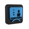 Blue Television report icon isolated on transparent background. TV news. Black square button.