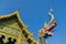 The Blue Temple or Wat Rong Sua Ten temple with blue sky background, Chiang Rai Province, Thailand. Beautiful blue naga sculpture