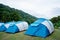 The blue tent was spread on the grassland. In the national park