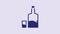 Blue Tequila bottle and shot glass icon isolated on purple background. Mexican alcohol drink. 4K Video motion graphic