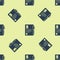 Blue Test or exam sheet and pen icon isolated seamless pattern on yellow background. Test paper, exam or survey concept