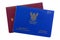 Blue Thai Work Permit book on electronic passport isolated on white background.
