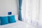 Blue theme pillows white bedroom light curtain