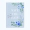 Blue themed greetings card with miniature leaves