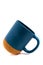 Blue thermo mug with a cork bottom on a white background